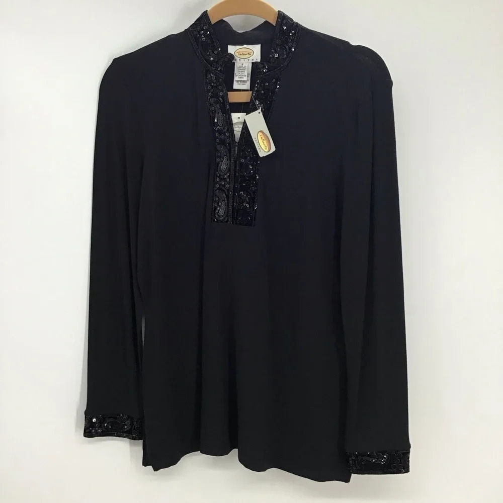 Talbot’s Women’s Petites Sequin Trim Party Long Sleeve Blouse/Top NWT Size S